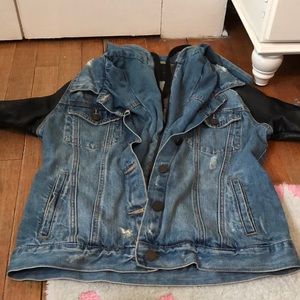 Blank NYC Jackets & Coats - Blank NYC jean jacket with hood & leather sleeves Blank NYC Jackets & Coats - Blank NYC jean jacket with hood & leather sleeves